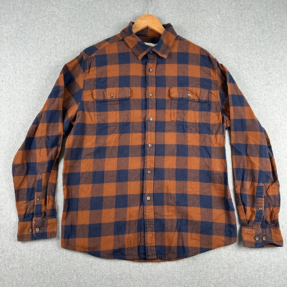 Goodfellow & Co Flannel Shirt Mens XL Brown Blue Buffalo Plaid Standard Fit